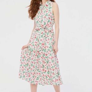 J. Crew White Sleeveless Strawberry Print Button-Front Dress
